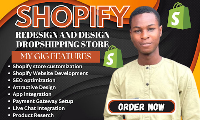 Gig Preview - Design, redesign shopiify store, shopify dropshipping store, shopify website