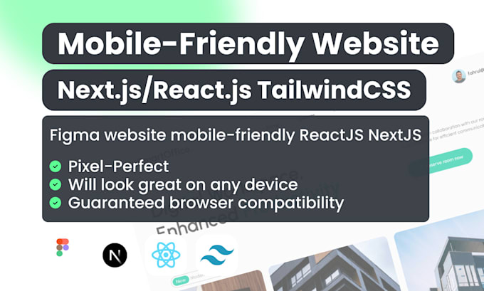 Gig Preview - Do figma website mobile friendly to reactjs nextjs tailwindcss