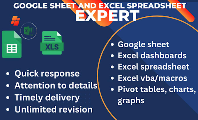 Gig Preview - Do excel graph, excel dashboards, pivot tables, macros in google sheets or excel