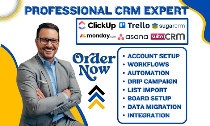 Gig Preview - Setup asana trello clickup monday crm automation sugarcrm suite crm integration