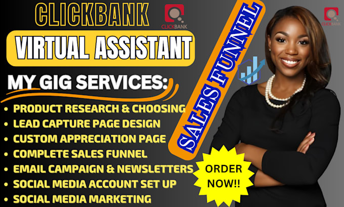 Gig Preview - Do virtual assistant on clickbank affiliate marketing for passive income