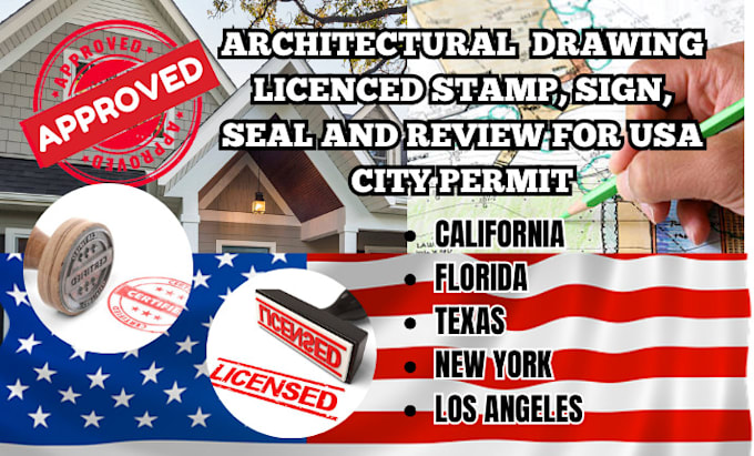 Gig Preview - Review stamp seal california florida texas architectural drawing for city permit