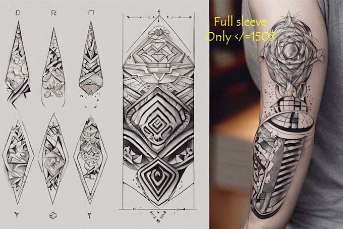 Gig Preview - Create sleeve tattoo design in geometric style