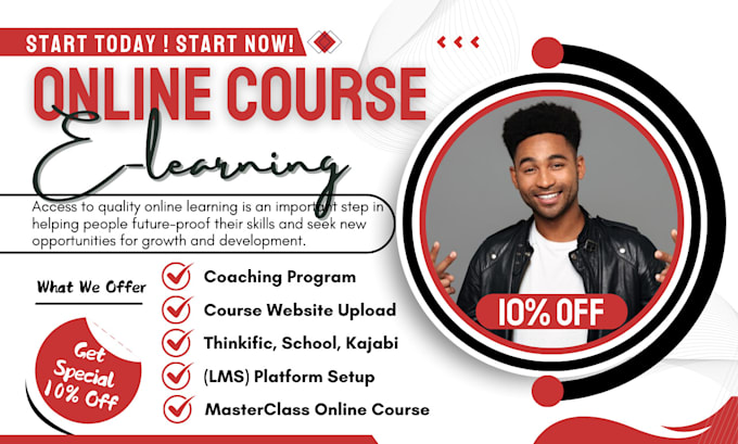 Gig Preview - Create online course content, online course website course on thinkific, kajabi