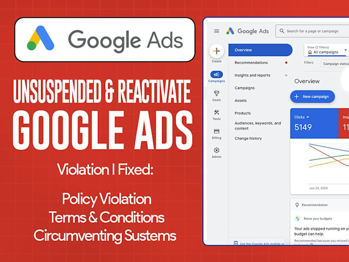 Gig Preview - Fix google ads suspension and circumventing system policy suspension