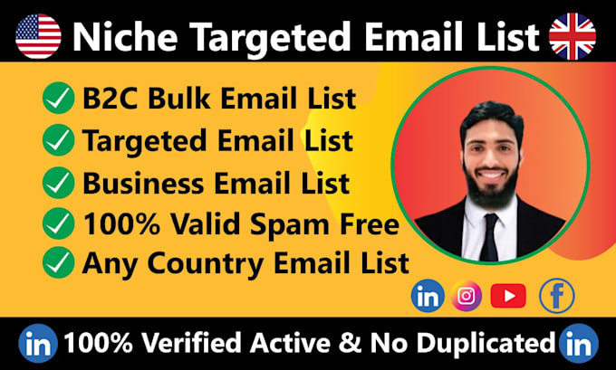 Gig Preview - Do niche targeted email lists, b2b, and bulk email lists for email marketing