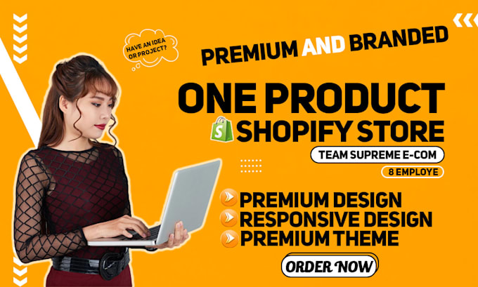 Gig Preview - Premium branded one product shopify store dropshipping website, landing page