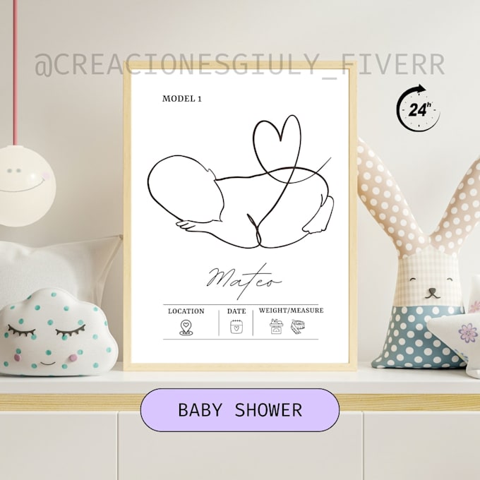 Gig Preview - Create a custom birth metrics poster making line art for newborn babies