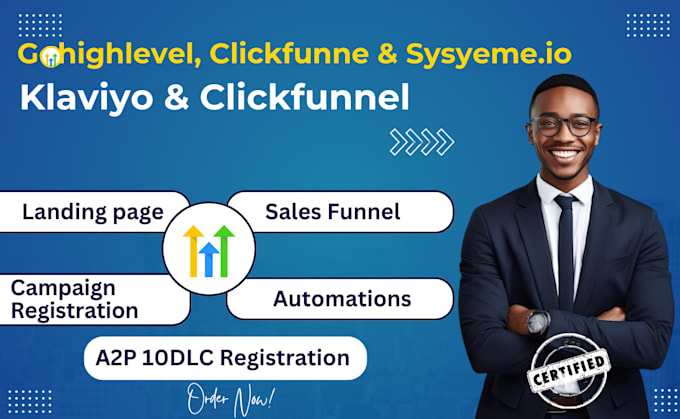 Gig Preview - Build marketing sales funnels, clickfunnels, klaviyo, go high level, systeme io