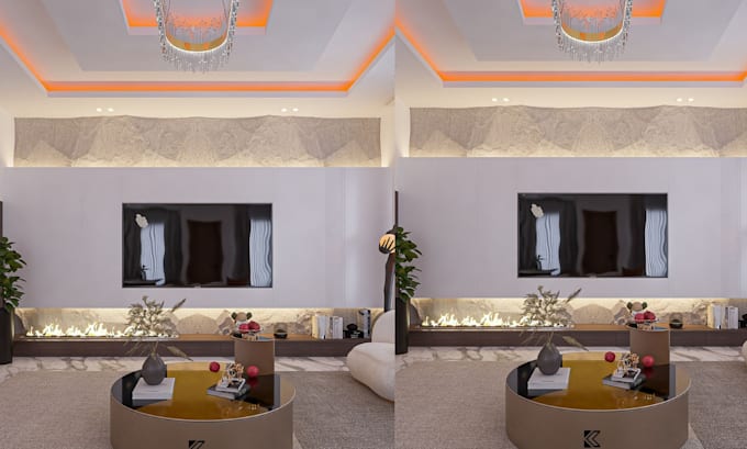 Gig Preview - Cgi 3d interior design living room tv medial wall furniture with 3d render