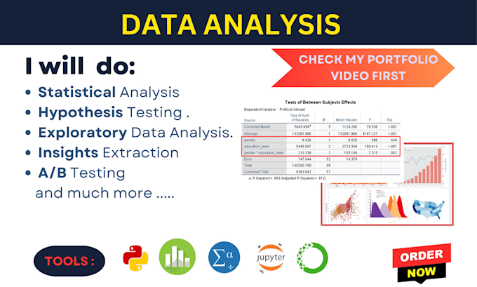 Gig Preview - Be data analyst to do python excel sql spss tableau powerbi data analysis