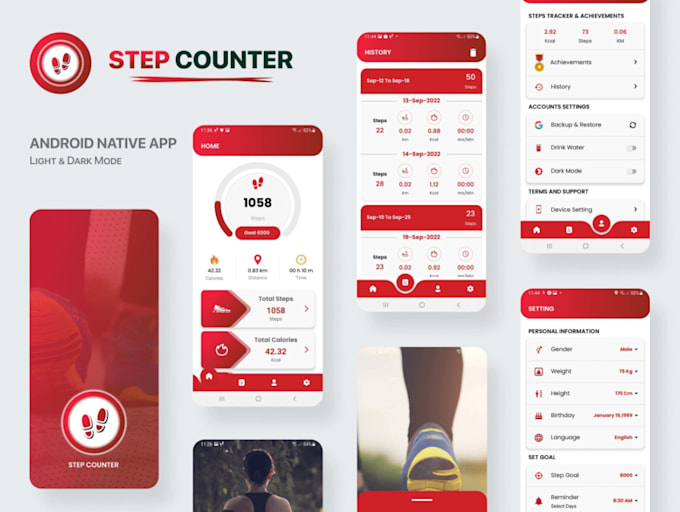 Gig Preview - Pedometer app, fitness app, health tracker app like step counter