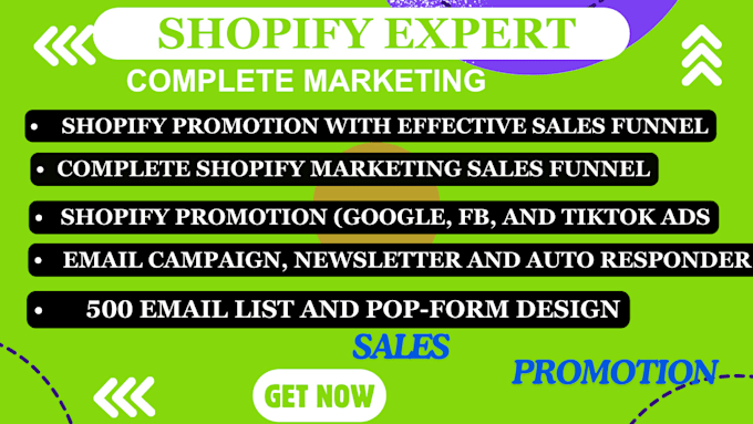 Gig Preview - Promote shopify store, shopify marketing or setup complete marketing sale funnel