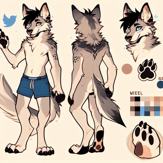 Gig Preview - Draw fursona ref sheet character furry vtuber illustration anthro feral oc wolf