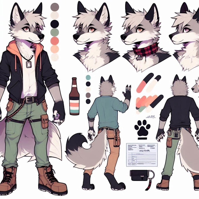 Gig Preview - Draw ref sheet character furry fursona vtuber illustration wolf animal avatar oc