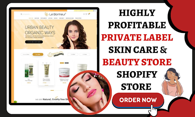 Gig Preview - Design private label beauty store makeup cosmetic website skincare shopify store