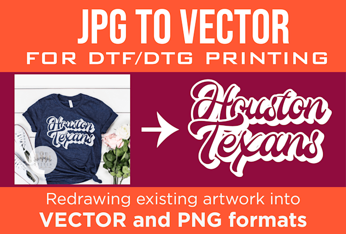 Gig Preview - Convert jpg to vector and redraw dtf dtg printing