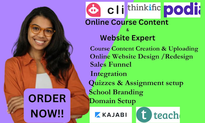 Gig Preview - Create and upload teachable course content,teachable course website,sales funnel