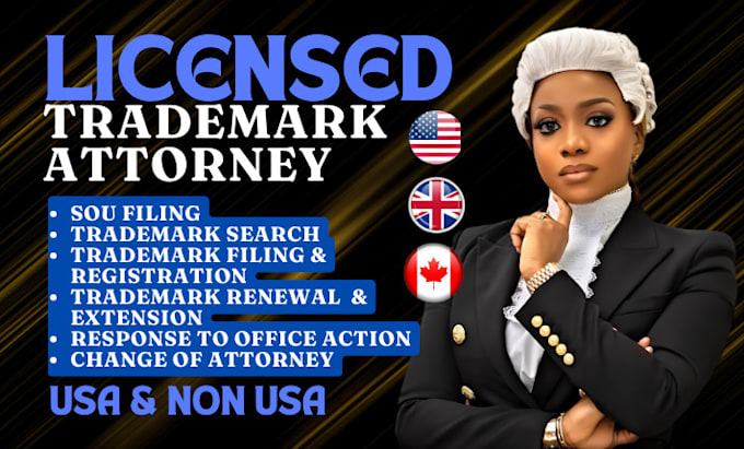 Gig Preview - Be licensed trademark attorney for trademark registration usa renewal on uspto