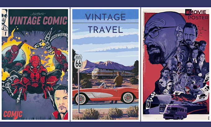 Gig Preview - Do vintage poster retro illustration, travel movie film comic book vintage cover