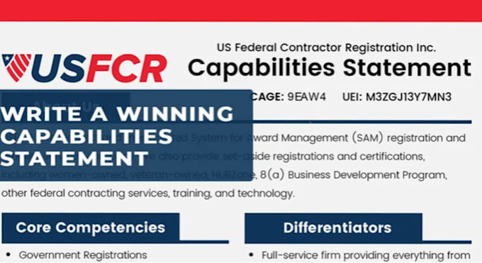 Gig Preview - Create a government capability statement, government contract, company profile