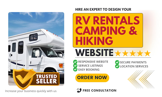 Gig Preview - Design rv rental camping touring hiking motorhome campervan trailer hire website