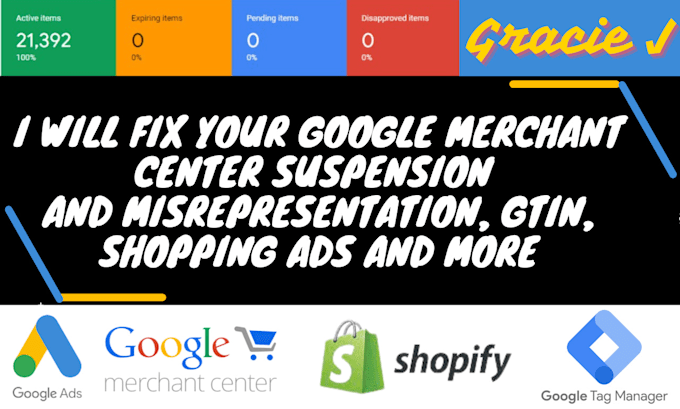 Gig Preview - Link shopify store with google merchant center fix misrepresentation issues