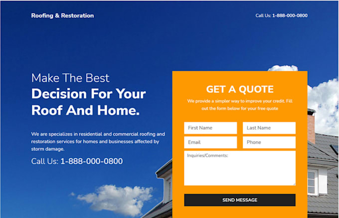 Bestseller - generate high quality roofing leads via facebook ads roofing landing page design