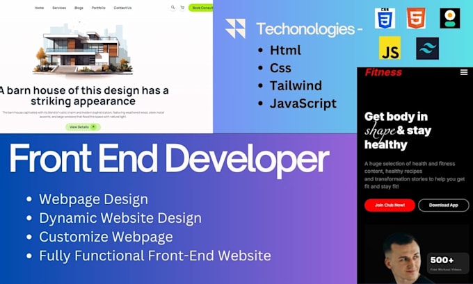 Bestseller - be your front end web developer using HTML,CSS,tailwind,javascript