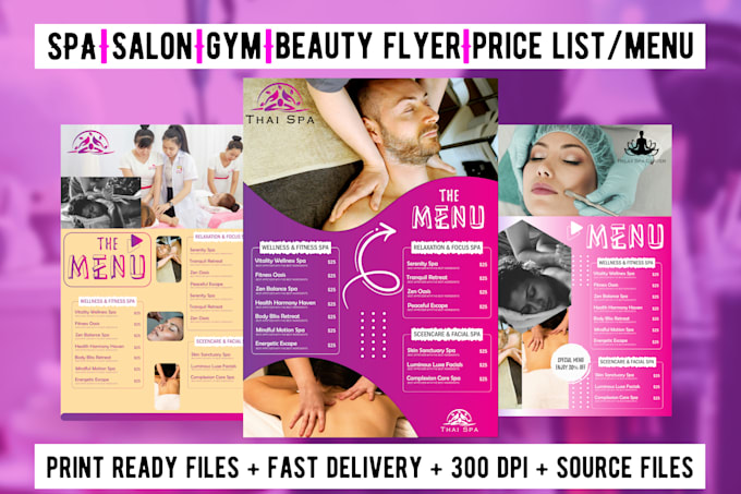 Gig Preview - Design spa salon gym hair nail extension beauty menu price list flyer menu card