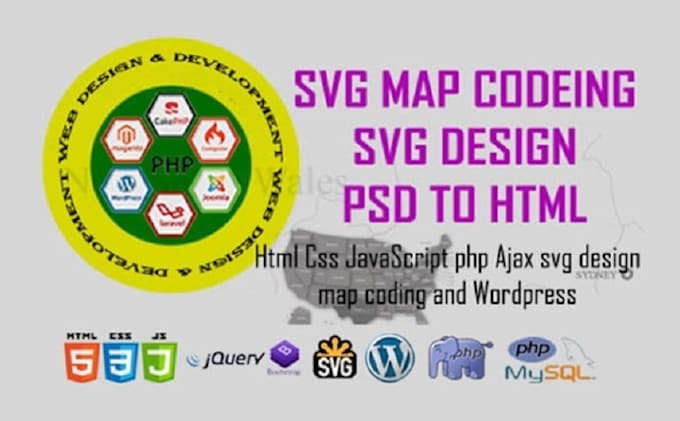 Gig Preview - Design and code svg, HTML, CSS, javascript, PHP maps, and wordpress