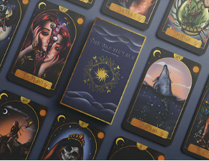 Gig Preview - Draw card game art tarot card oracle card illustrations with frame in any style