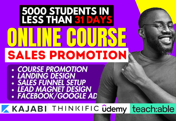 Gig Preview - Advertise udemy course promotion thinkific kajabi online course promotion sales