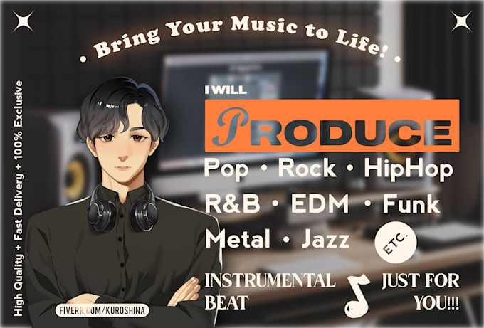 Gig Preview - Produce pop rock hiphop rnb edm funk jazz instrumental beat