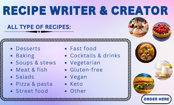 Gig Preview - Create recipes for your personal diet and your cookbook