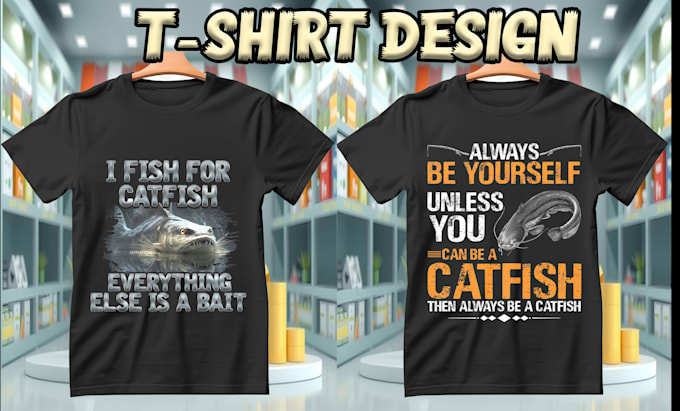 Gig Preview - Create custom typography trendy modern retro vintage fishing t shirt desi