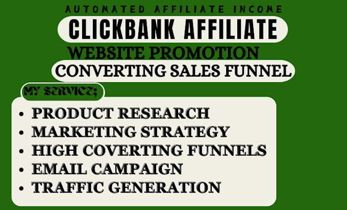 Gig Preview - Do clickbank affiliate marketing, shopify setup, sales funnel