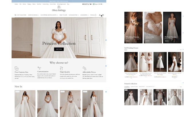 Gig Preview - Design elegant wedding dress shopify store fashion clothing dropshipping website