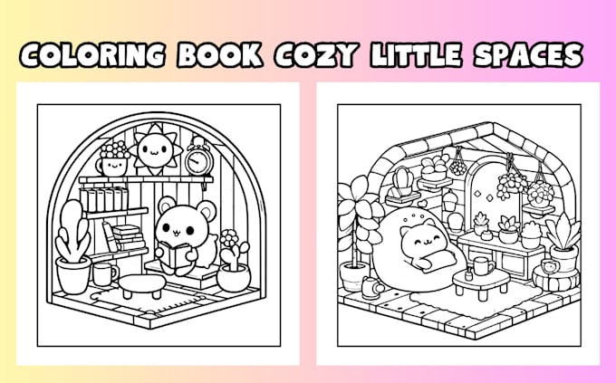 Bestseller - cozy little spaces coloring book in kawaii style for amazon KDP and etsy