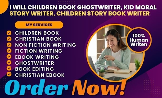 Gig Preview - Children book ghostwriter, kid moral story writer, children story book writer