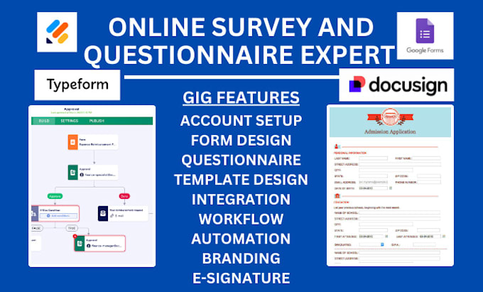 Gig Preview - Build survey questionnaire on surveymonkey docusign typeform jotform google form