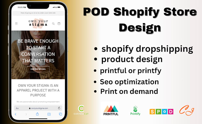 Gig Preview - Build shopify store design print on demand store shopify dropshipping pod store