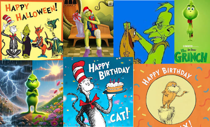 Gig Preview - Customize the grinch, dr seuss children book illustration rhyme, book cover