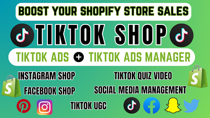 Gig Preview - Setup and fix tiktok shop, fb shop, ig shop, tiktok ads, or shopify marketing