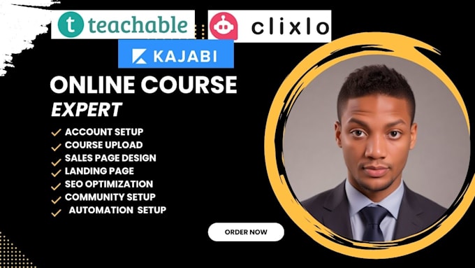 Gig Preview - Create teachable online course, design teachable school, kajabi website, skool