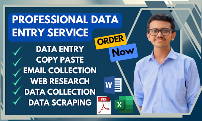 Gig Preview - Do copy paste, data entry, web research, email finder and data scraping in 24 hr