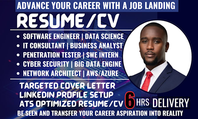 Gig Preview - Write ats tech resume cyber security software engineer computer data science cv