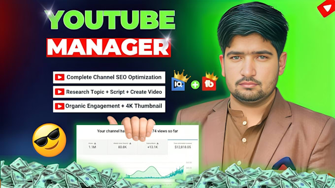 Gig Preview - Be your youtube channel growth manager and video seo expert