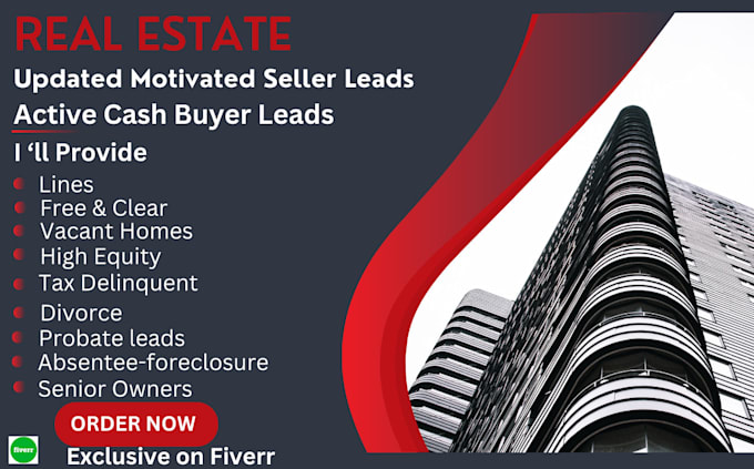 Gig Preview - Real estate seller leads and active cash buyer with skip tracing