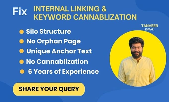 Gig Preview - Internal linking topic cluster fix keyword cannibalization for SEO